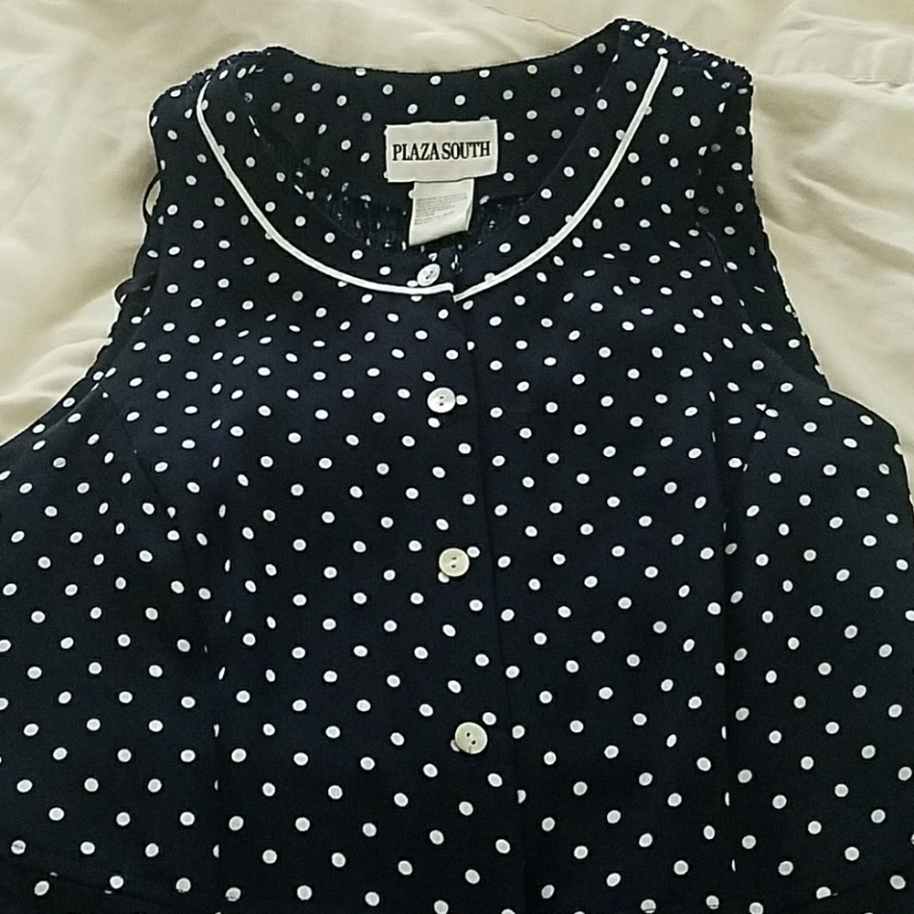Navy and white polka dot dress in size 12